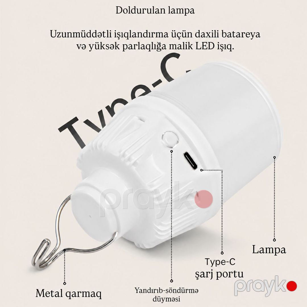 Kempinq üçün lampa,type-c şarjlı,portativ — Mallar, Bakı (2)