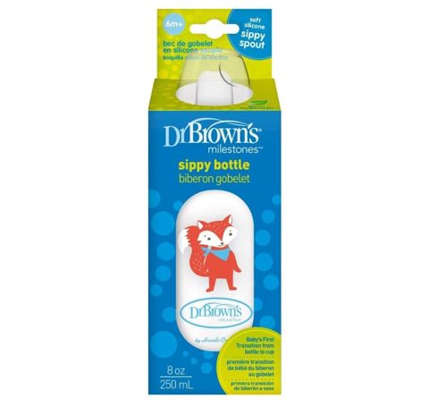Yastıburun əmzikli polipropilen butulka Milestones Milestones Fox, 6 ay+, 250 ml Dr. Brown's — Bakı