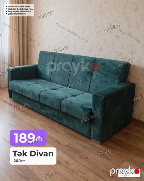 Tək divan – 200 sm - Açılan, bazalı mexanizm: asanlıqla yataq olur və — Bakı