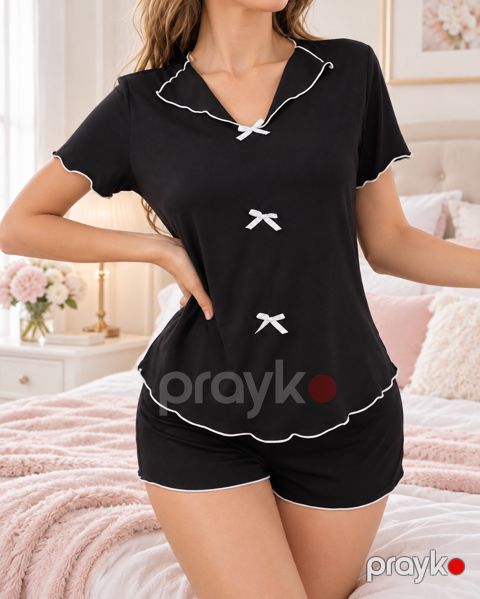 Şortlu pijama dəsti, Qara, Poliester, ölçü 38 — Bakı