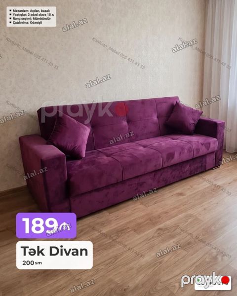Tək divan – 200 sm - Açılan, bazalı mexanizm: yatacaq funksiyası və — Bakı