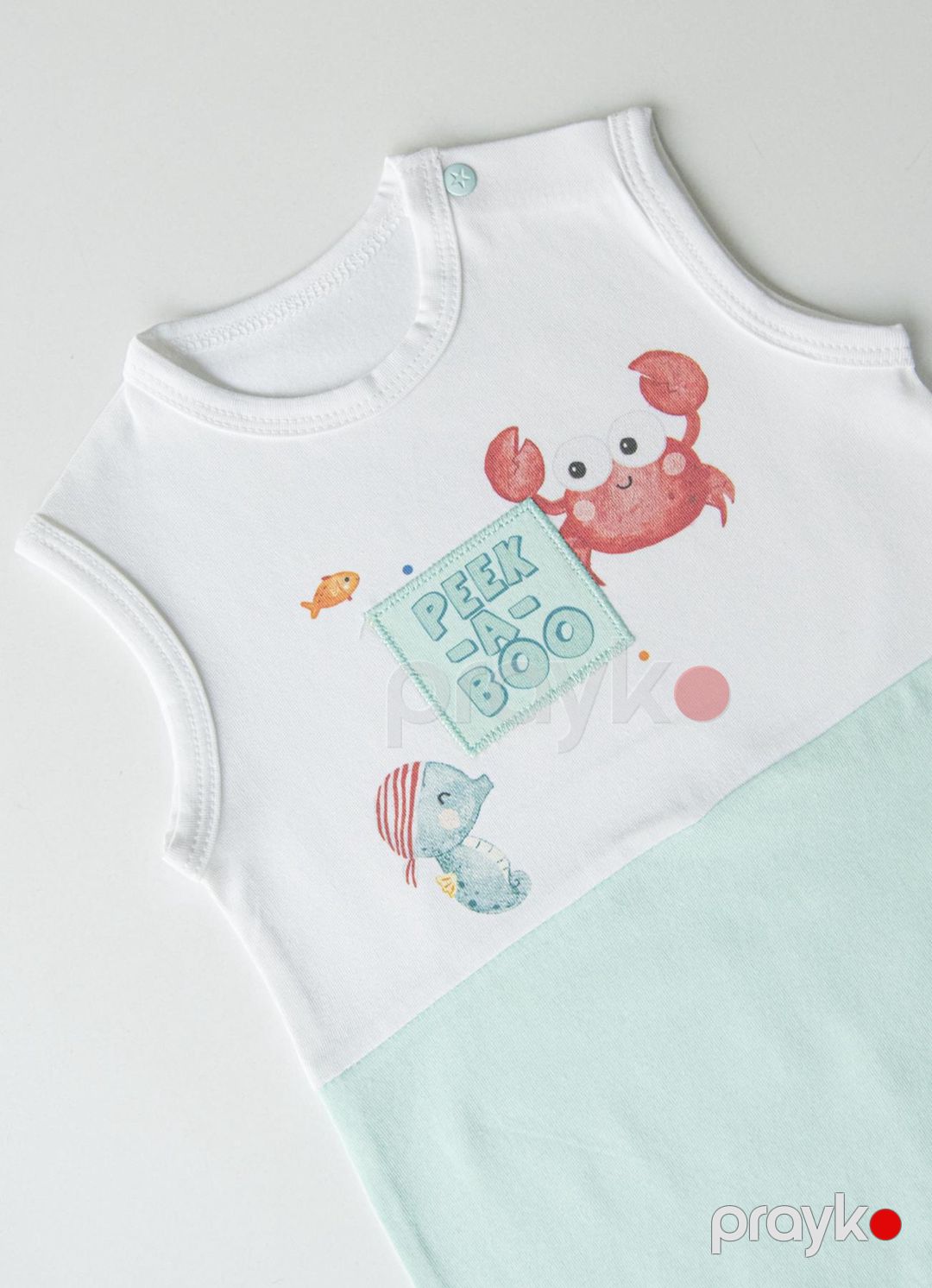 Oğlanlar üçün şortlu kombinezon Kitikate Organic Peek A Boo, ağ, pambıq, ölçü 1-3 ay — Mallar, Bakı (3)
