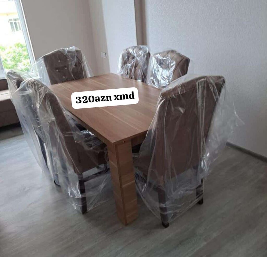Yemək masası dəsti - Dəst: 1 masa + 6 stul - Masa: düzbucaqlı forma — Masalar və stullar, Bakı