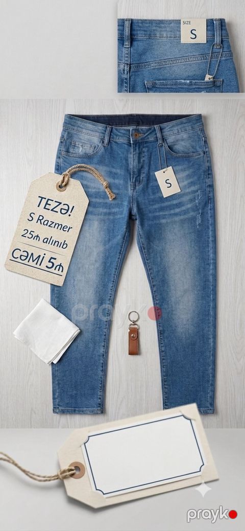 Məhsul: Mavi jeans şalvar - Ölçü: S (etiketdə qeyd olunub) - Model — Bakı