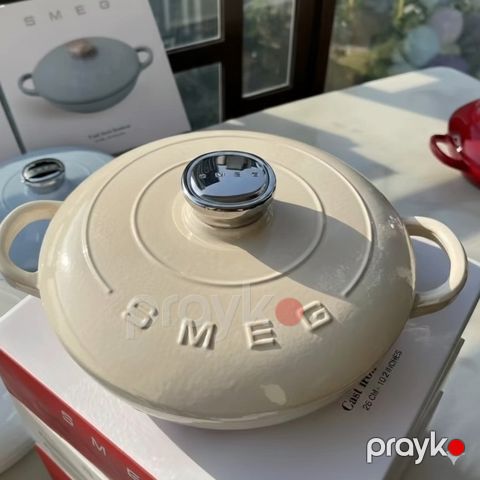 Qazan Smeg, 4.2 l, 24 sm, emallı çuqun, qapaqla, retro dizayn - ML34426 — Bakı