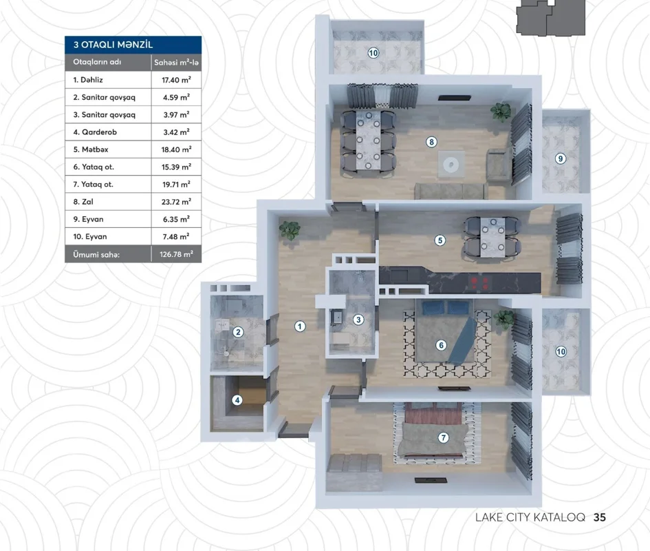3 otaqlı mənzil, 126.8 m², Ziya Bünyadov prospekti, Koroğlu metrosu — Mənzil, Bakı (6)