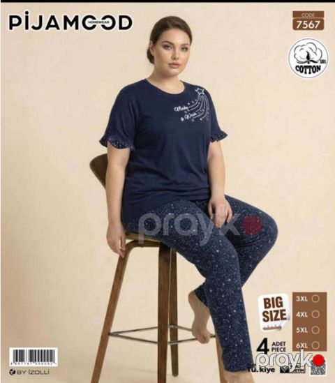 Şalvarlı pijama dəsti qadınlar üçün Pijamood 7567_RB, pambıq, göy, ölçü 6XL — Bakı