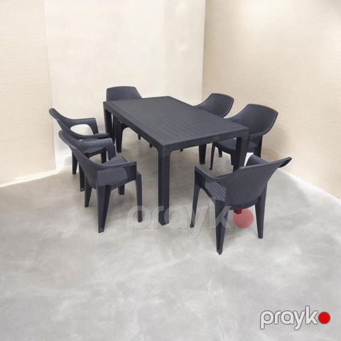 Bağ üçün mebel dəsti (masa + oturacaq) 12560_27, bambuk/plastik, qəhvəyi, 7 parça