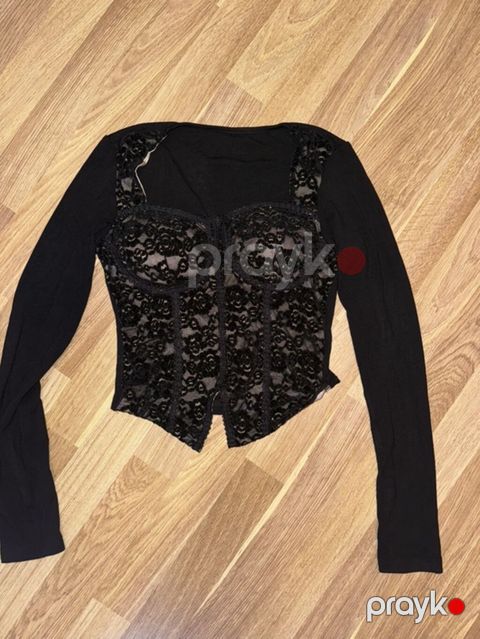 Qara krujeva detallı qadın bluz/korset-stil Top. Əla vəziyyətdədir — Bakı