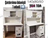 Ağ rəngdə funksional iş/oxu masası - Ölçü: 1.40 x 90/50 - Üst hissədə — Mallar