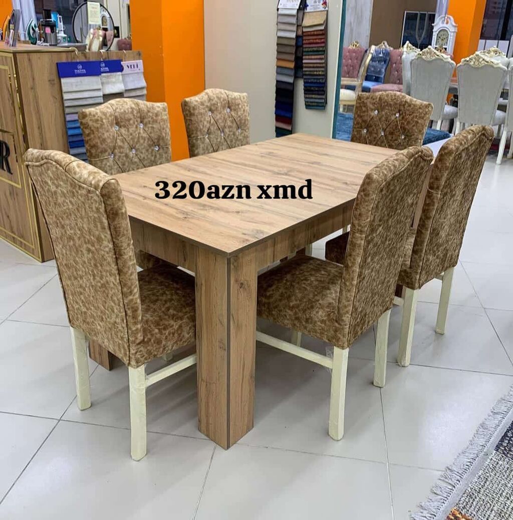 Yemək dəsti: 1 masa + 6 stul - Qiymət: 320 AZN (şəkildə göstərilib) — Masalar və stullar, Bakı