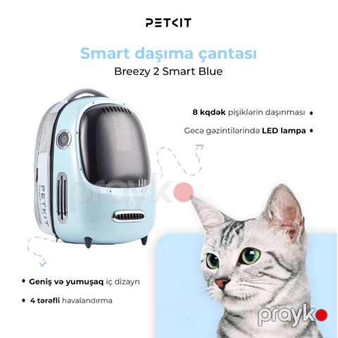 Petkit Breezy Ağıllı Pişik Daşıyıcısı - Kiçik Cins İtlər və Pişiklər üçün Tiffany Mavi Sırt Çantası