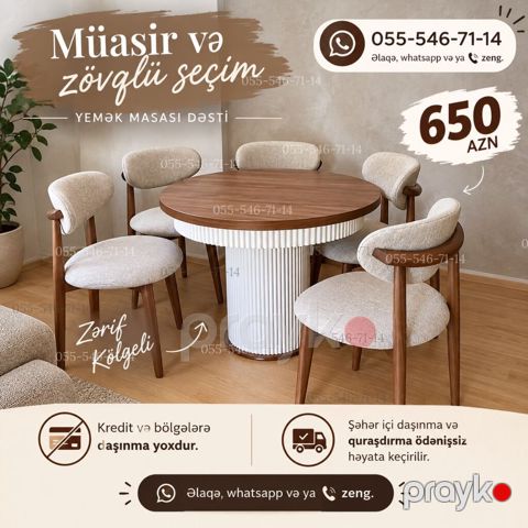 Müasir və zövqlü seçim – Yemək masası dəsti - Tərkibi: dairəvi yemək — Bakı