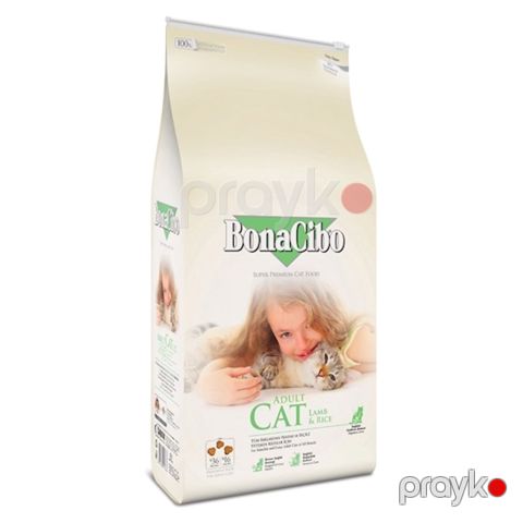 Quru yem BonaCibo Adult, yetkin pişiklər üçün, quzu əti və düyü ilə, 1 kq