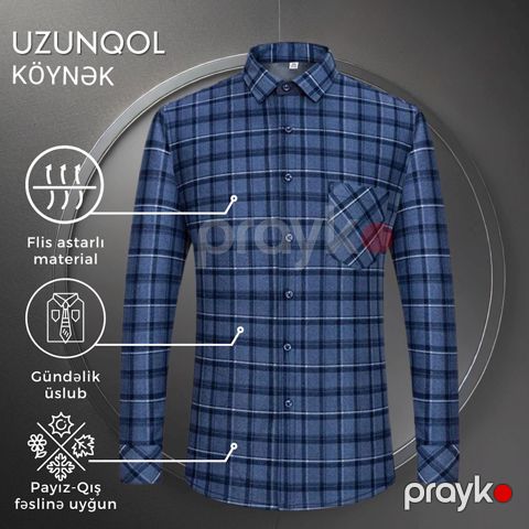 Kişilər üçün uzunqol köynək EB 910, flis, göy, ölçü 2XL — Bakı