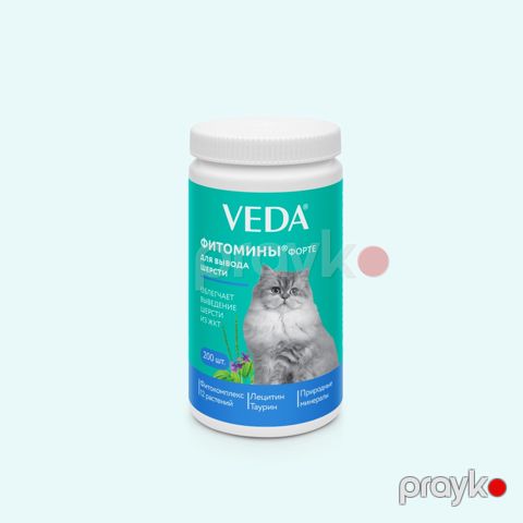 Pişiklər üçün qida əlavəsi Veda Fitomins Forte, mədədən tükün çıxardılması üçün, 200 əd — Bakı