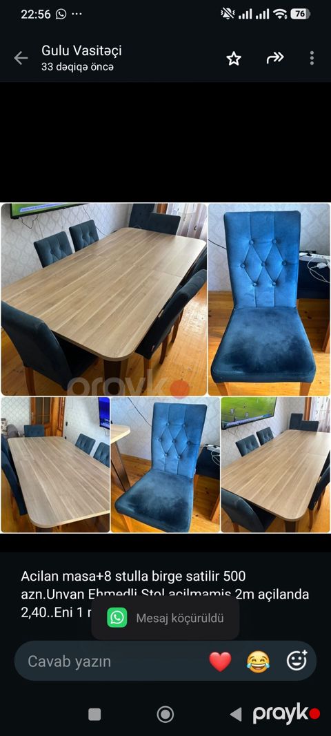 Acilan masa+8 stulla birge satilir 500 azn.Unvan Ehmedli.Stol — Bakı