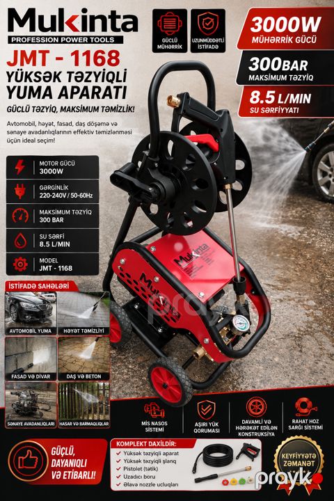 Yüksək təzyiqli yuyucu Mukinta JMT-1168, Benzin, 8.5 litr/saat, 3000 Vt — Bakı