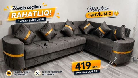 Künc divan, Yeni, Vеlur parça, Şəhərdaxili pulsuz çatdırılma — Digah