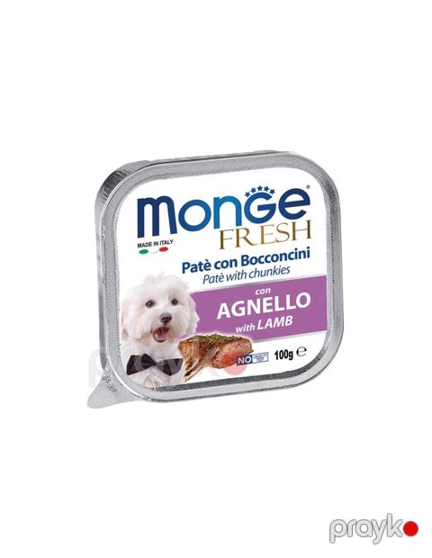 İtlər üçün super-premium keyfiyyətli nəm yem Monge Fresh quzu ətindən incə dilimlər paştetdə 100 q — Bakı