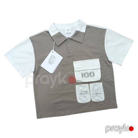 Oğlanlar üçün polo 0448, qəhvəyi/ağ, pambıq, ölçü 9-10 yaş — Bakı
