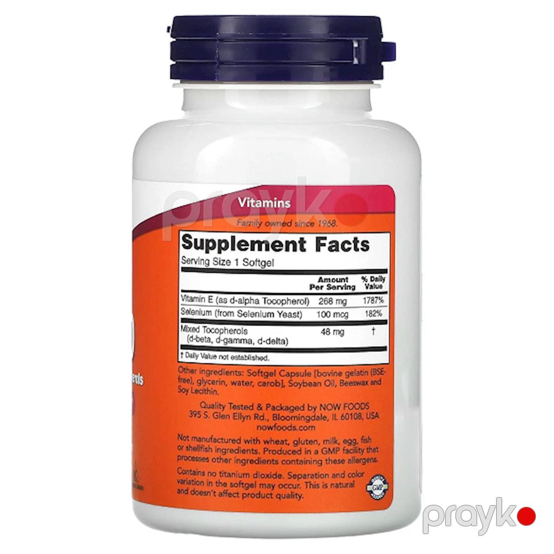 Vitaminlər Now Foods Vitamin E-400 D-Alpha With Mixed Tocopherols 268 mq, 100 kapsul — Mallar, Bakı (2)