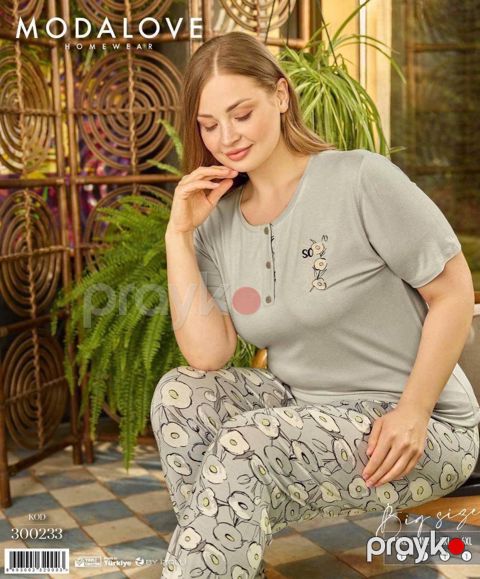Şalvarlı pijama dəsti qadınlar üçün Modalove 300233_RB, pambıq, boz, ölçü 6XL — Bakı