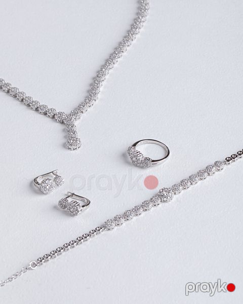 Zinət dəsti boyunbağı, sırğa, qolbaq, üzük TT Silver QD014 — Bakı