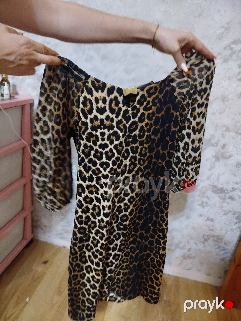Qadın paltarı – leopard naxışlı, yüngül və axıcı parça 40 razmer — Gündəlik paltarlar, Bakı (3)