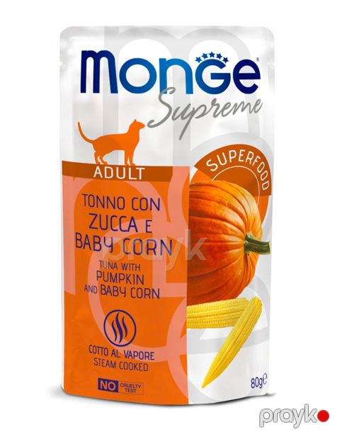 Nəm yem Monge Supreme Adult Cat yetkin pişiklər üçün, ton balığı, balqabaq və mini qarğıdalı ilə, 80 q — Bakı