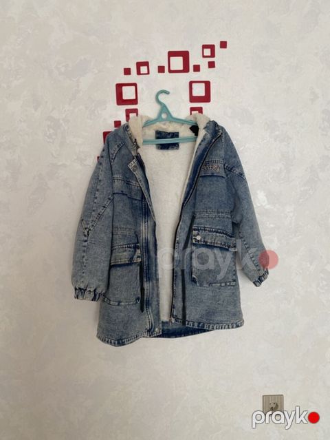 Uşaq üçün cins parkа gödəkçə - Material: açıq rəng yuyulmuş cins — Digah