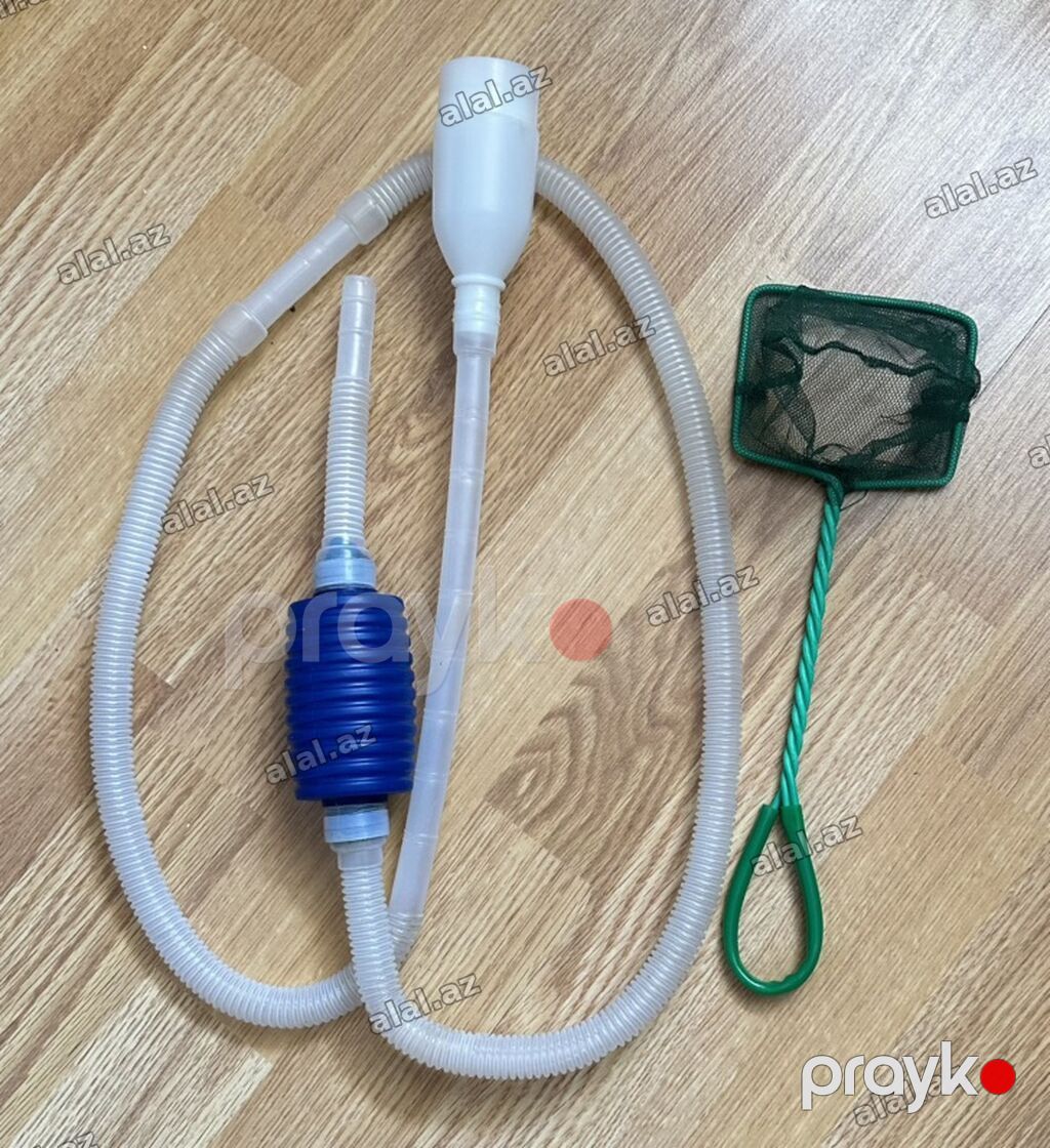 Akvaryum dəsti - Şüşə akvarium, ağ üst çərçivə və dekorativ fon — Heyvanlar, Bakı (3)