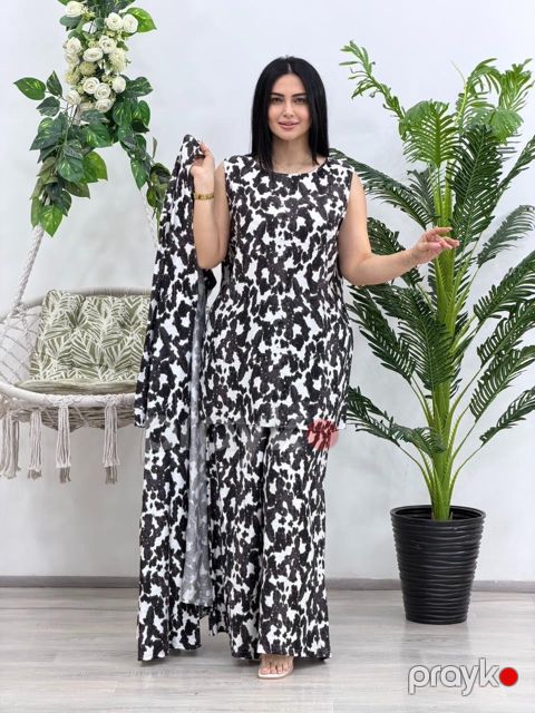 Qadınlar üçün şalvarlı kostyum ML_3178, kətan, qara-ağ, dəst, ölçü One Size — Bakı