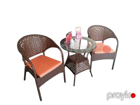 Bağ üçün mebel dəsti Zili Rattan Venesiya, 2 nəfərlik, masa ölçüsü 60x67 sm, qəhvəyi/narıncı — Bakı
