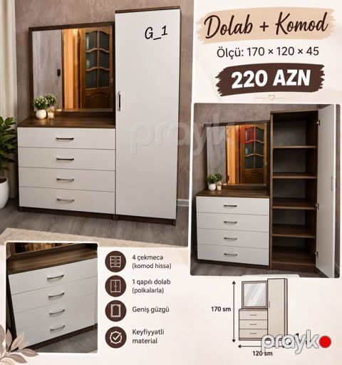 Dolab + Komod dəsti (Model: G_1) Ölçülər: 170 120 45 sm Qiymət