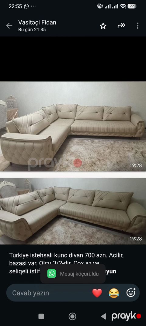 Turkiye istehsali kunc divan 700 azn. Acilir, bazasi var. Olcu — Bakı