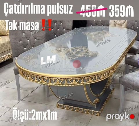 Zərif naxışlı klassik üslubda yemək masası. Rəng: tünd boz səth — Bakı