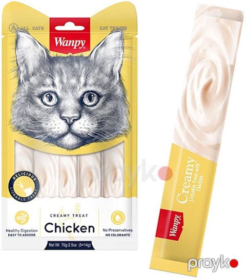 Mayə məzə pişiklər üçün Wanpy Creamy Lickable Treats Chicken, 70 q, 5 əd — Bakı