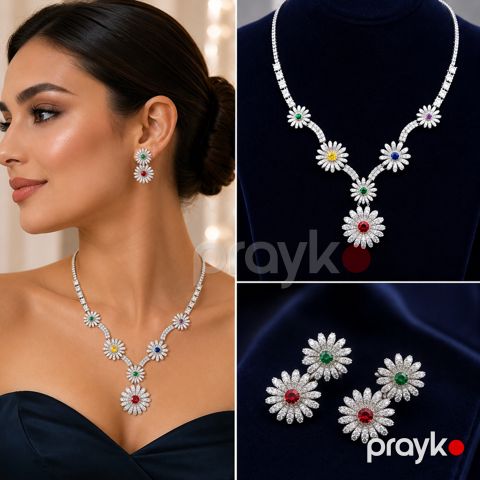 Bijuteriya dəsti boyunbağı və sırğa 6790, rodium örtüklü polad — Bakı