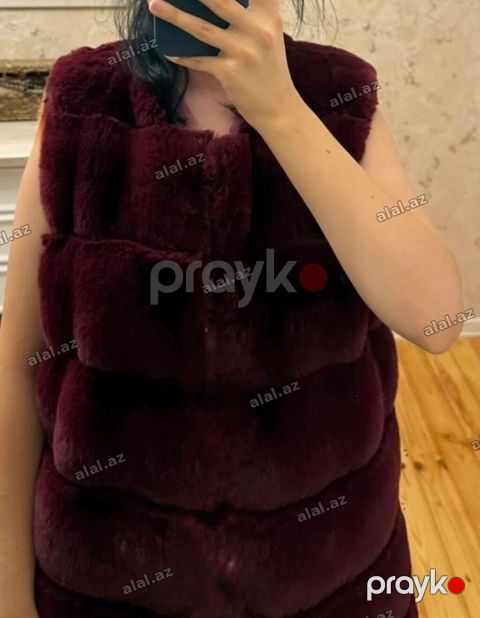 Bordo rəngli süni kürk jilet - Model: qadın jileti, qolsuz - Rəng — Bakı