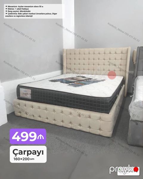Çarpayı – 160×200 sm - Yumşaq, düyməli başlıq və çərçivə dizaynı — Bakı
