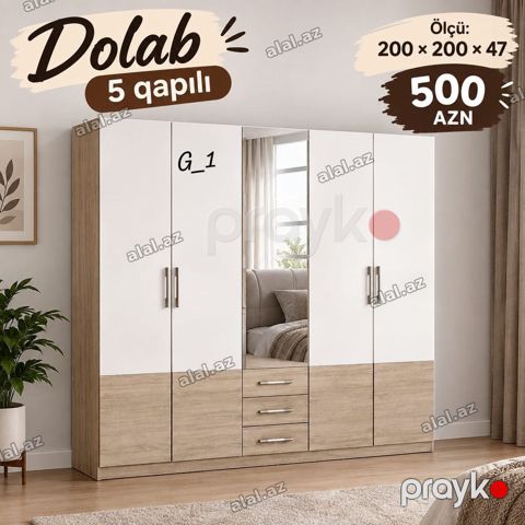 5 qapılı dolab – model G_1 Ölçü: 200 200 47 sm Qiymət: 500 AZN — Bakı