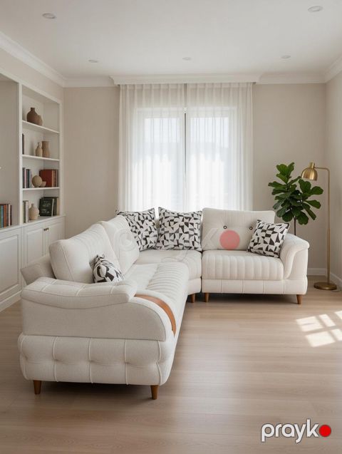 Künclü divan, fıstıq ağacı, krem, 310x80x222 sm — Bakı