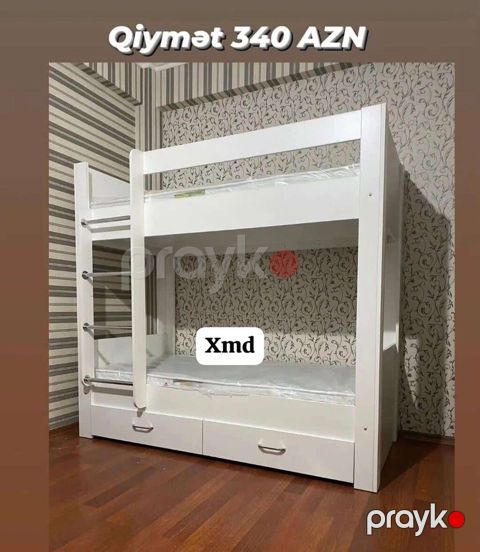 İki mərtəbəli uşaq çarpayısı – ağ rəng - Material: laminat/MDFlam