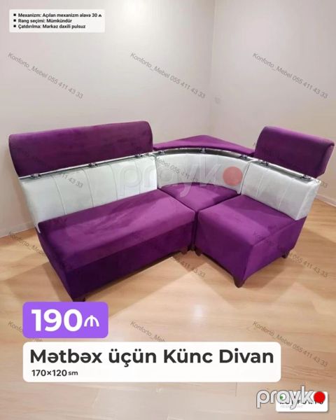 Mətbəx üçün künc divan - Ölçü: 170 120 sm - Rəng seçimi: mümkündür — Bakı