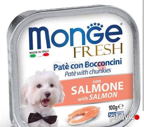 Bütün cins yetkin itlər üçün nəm yem Monge Fresh Paté and Chunkies, qızılbalıq ilə, 100 q — Bakı