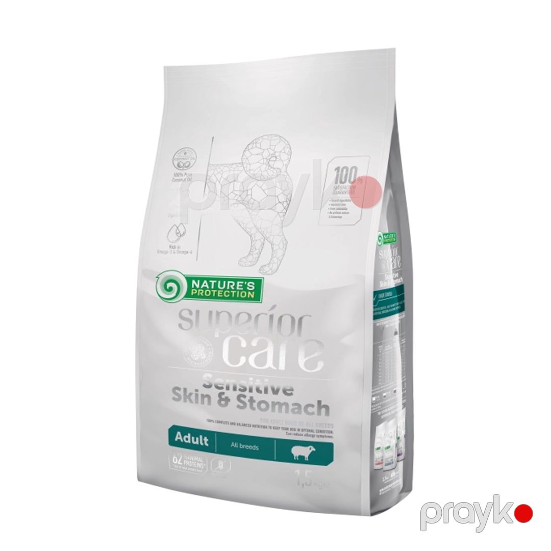 Balanslaşdırılmış tam rasion quru yem Nature's Protection Superior Care Sensitive Skin&Stomach, bütün cins yetkin itlər üçün, quzu ilə, 1.5 kq — Mallar, Bakı