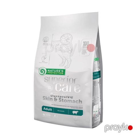 Balanslaşdırılmış tam rasion quru yem Nature's Protection Superior Care Sensitive Skin&Stomach, bütün cins yetkin itlər üçün, quzu ilə, 1.5 kq — Bakı