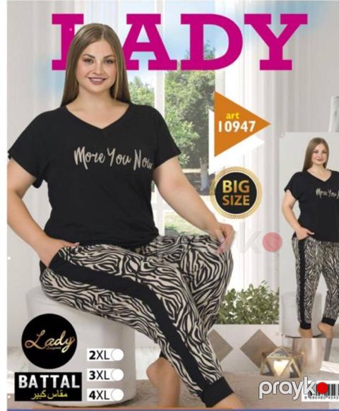 Qadınlar üçün ev geyimi dəsti Lady 10947_RB, qara, ölçü 4XL — Bakı