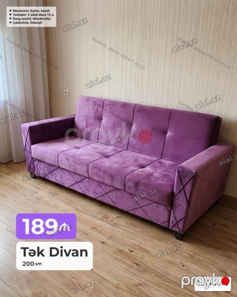 Tək divan – 200 sm Qiymət: 189 - Mexanizm: açılan, bazalı (yataq — Bakı